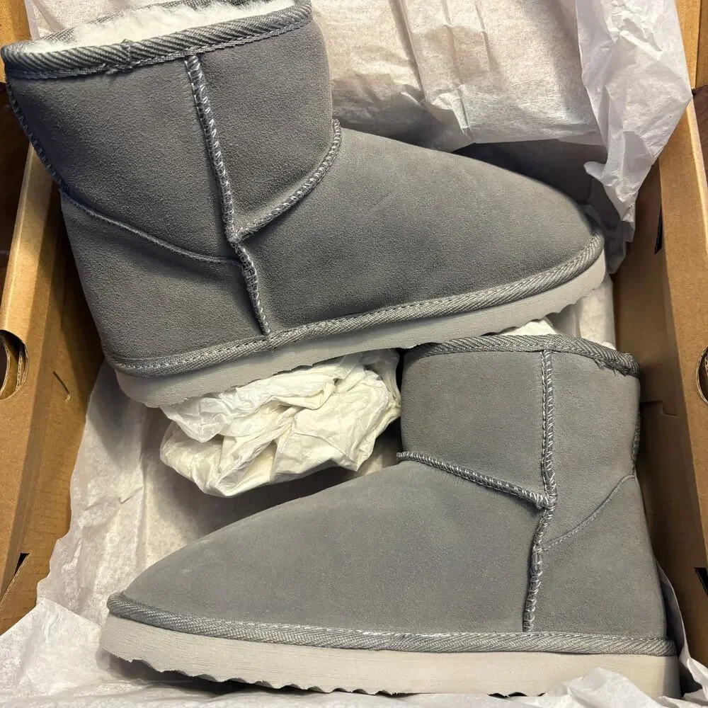 Nature Wind Suede Boots 7 NWT Gray Ankle Booties Waterproof Faux Fur
